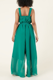 Green Casual Solid Patchwork Spaghetti Strap Loose Jumpsuits