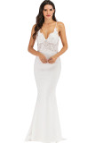 Pink Sexy Spaghetti Strap Sleeveless Slip Step Skirt Floor-Length lace Solid Club Dresses