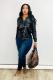 Black PU Notched Long Sleeve Patchwork Slim fit Solid Button Long Sleeve Tops