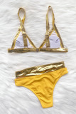 Yellow Fashion Sexy Patchwork Hollowed Out Backless Swimwears