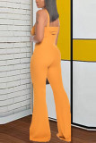 Yellow Fashion Sexy adult Ma'am Solid Two Piece Suits Loose Sleeveless Two Pieces