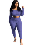Grey Sexy ruffle Two Piece Suits Solid pencil Long Sleeve Two-piece Pants Set