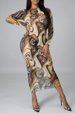 Leopard Print Casual Print Patchwork Pencil Skirt Dresses