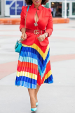 Rainbow Color Casual Striped Patchwork Loose Mid Waist Type A Bottoms