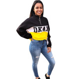 Black Mandarin Collar Patchwork Print Print Sweats & Hoodies