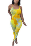 Blue Fashion street Tie-dyed Milk. Sleeveless Slip Jumpsuits