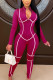 rose red Sexy Milk Fiber Solid Patchwork O Neck Skinny Jumpsuits