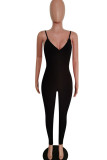 Blue Fashion street Patchwork Mesh Solid Sleeveless V Neck Jumpsuits