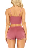 Pink Fashion Sexy adult Patchwork Solid Two Piece Suits HOLLOWED OUT Straight Sleeveless Two Pieces