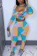 Multi-color Fashion Casual Adult Print Patchwork Square Collar Long Sleeve Regular Sleeve Short Two Pieces