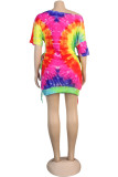 Green Fashion Sexy Patchwork Print bandage One word collar Hip skirt Dresses