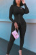 Black Street Patchwork Bandage Patchwork O Neck Skinny Jumpsuits