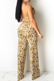 White Sexy Print Patchwork Halter Sleeveless Two Pieces