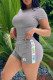 Grey Fashion Casual adult Ma'am Letter Two Piece Suits Straight Short Sleeve Two Pieces