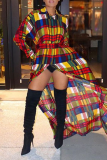 Colour Sexy Plaid Slit Turndown Collar Dresses