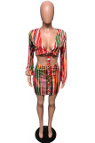 colour Casual Striped Print Bandage Long Sleeve Two Pieces