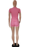 Pink Fashion Casual adult Ma'am Letter Two Piece Suits Straight Short Sleeve Two Pieces
