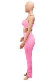 Pink Fashion adult Street Patchwork Solid Two Piece Suits Skinny Sleeveless Two Pieces