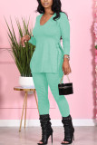 Black Fashion Sexy Adult Solid Patchwork V Neck Long Sleeve Regular Sleeve Regular Two Pieces