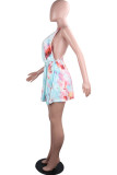 Purple Sexy Gradual Change Print Patchwork Backless V Neck A Line Dresses
