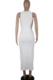 White Fashion Casual adult Ma'am Print Two Piece Suits A-line skirt Sleeveless Two Pieces