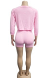 Pink Milk Silk Active Patchwork Solid asymmetrical Fluorescent pencil Half Sleeve Two Pieces