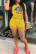 Yellow Fashion Sexy adult O Neck Letter Patchwork Print Hole Burn-out Two Piece Suits Lips Print Stitching Plus Size