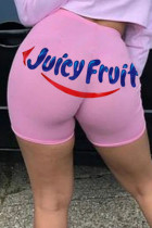 Pink Elastic Fly Low Letter Print Straight shorts Bottoms