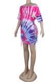Green Fashion Sexy Patchwork Print bandage One word collar Hip skirt Dresses