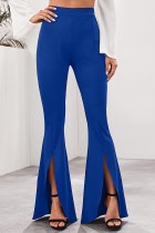 Blue Casual Solid High Waist Speaker Bottoms