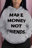 Orange hooded Long Sleeve Print Tops