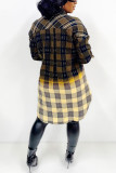 Red Fashion Casual Plaid Print Cardigan Turndown Collar Outerwear