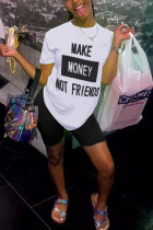 Black Red Black O Neck Short Sleeve Letter Print Tops