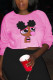 Pink Fashion Casual Adult Print Pullovers O Neck Tops