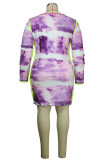 Decorative pattern Street O Neck Patchwork Print Tie Dye Plus Size