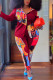 Wine Red Work Daily Print Patchwork Turndown Collar Plus Size 