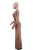 Red Bean Powder Fashion Casual Solid Basic O Neck Long Sleeve Dresses