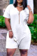 White Fashion Casual Solid Pocket V Neck Loose Romper