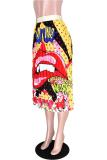 Stripe Elastic Fly Sleeveless Mid Print Draped Striped Patchwork Gradient Letter Pleated skirt Pa