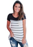 As Show-1 Casual Regular O-Neck Short Striped Short Tees & T-shirts