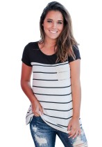 As Show-4 Casual Regular O-Neck Short Striped Short Tees & T-shirts