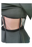 Black Casual Solid Patchwork V Neck Long Sleeve Two Pieces