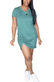 Grey Fashion adult Ma'am Street Red Black Grey Pink Turquoise Yellow Cap Sleeve Short Sleeves V Neck Asymmetrical skirt Solid Draped asymmetrical Dresses