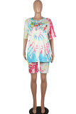 White Fashion Casual adult Ma'am Print Character Two Piece Suits Straight Short Sleeve Two Pieces