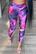 Fuchsia Sexy Print Patchwork Skinny High Waist Pencil Full Print Bottoms