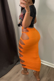 Black Sexy Solid Hollowed Out Skinny Mid Waist Pencil Solid Color Bottoms