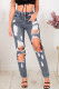 Grey Street Solid Ripped Buttons Mid Waist Regular Denim