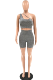 Mint green Sexy Solid Patchwork One Shoulder Sleeveless Two Pieces