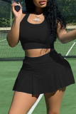 Red Casual Sportswear Solid Basic U Neck Sleeveless Two Pieces