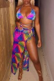 Orange Sexy Print Backless Swimwears Three-piece Set